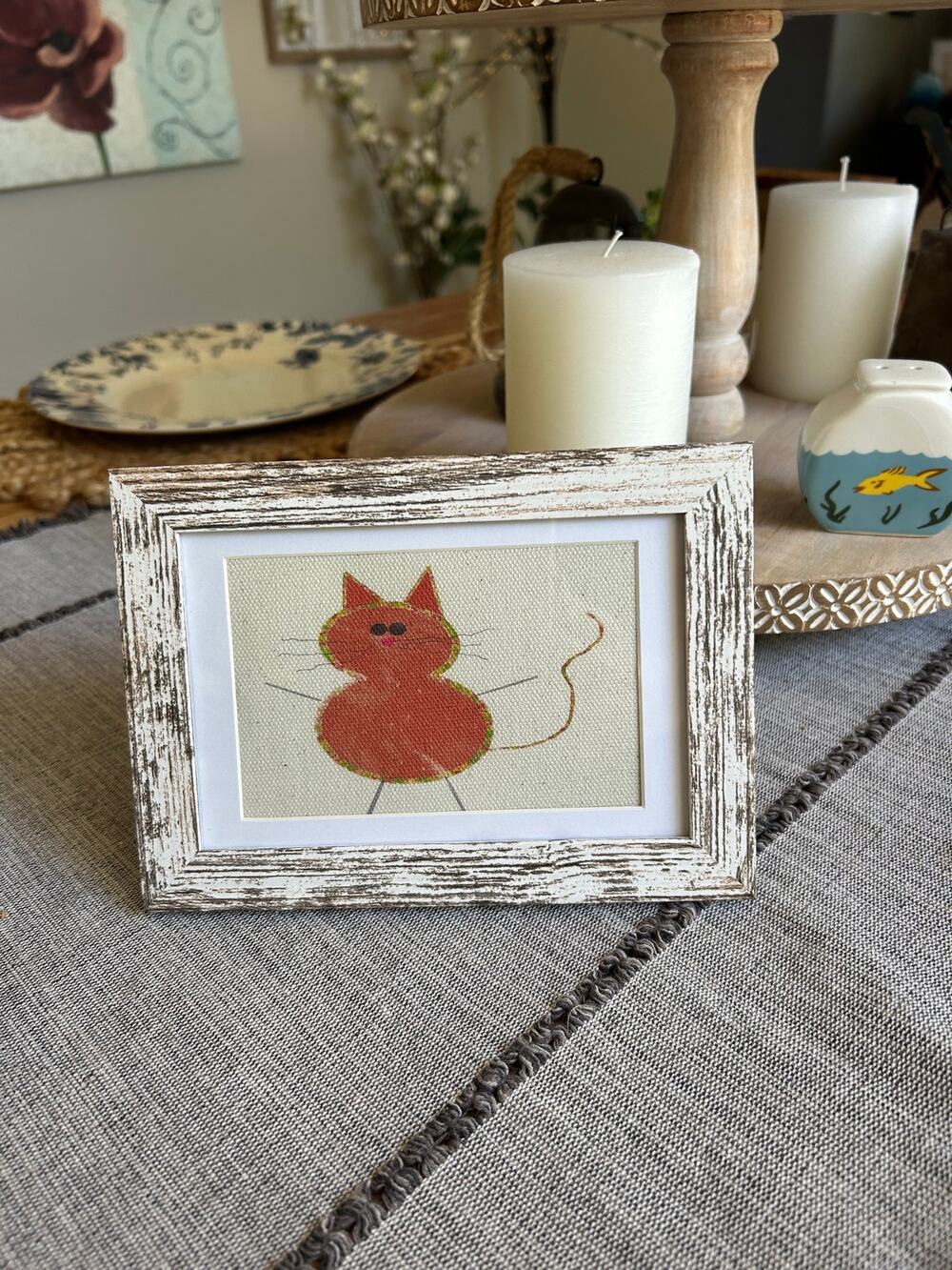 Mini Orange Kitty Cat Picture Frame 6 x 4 Original Canvas Art Poppy Cat Rustic